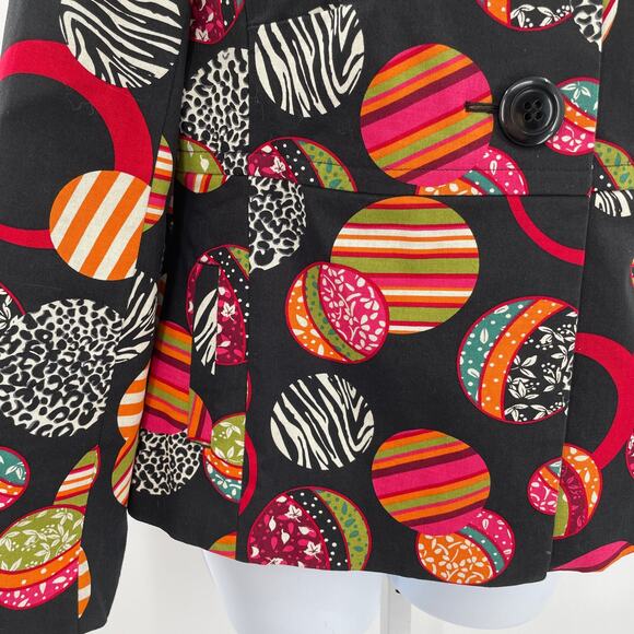 Acorn Black Colorful Fun Mixed Print Ball Shapes Long Sleeve Lined Jacket M - Picture 4 of 13